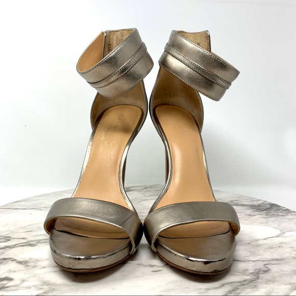 Halston Heritage Ellen Metallic Leather Ankle Strap Platform Sandal 7 Grunge - Picture 4 of 16